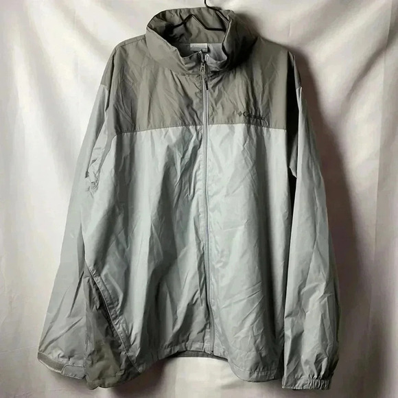 COLUMBIA MENS SIZE XXL GRAY LIGHTWEIGHT JACKET  STOWAWAY HOOD EUC ZIP FRONT - Picture 2 of 12